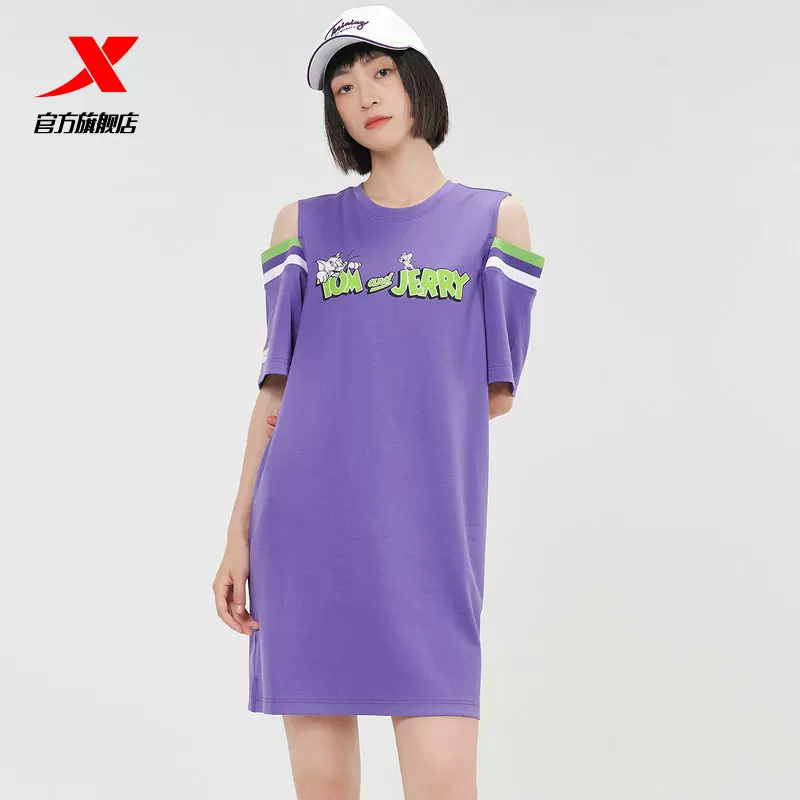 Xtep, летняя спортивная футболка, длинное платье, с коротким рукавом