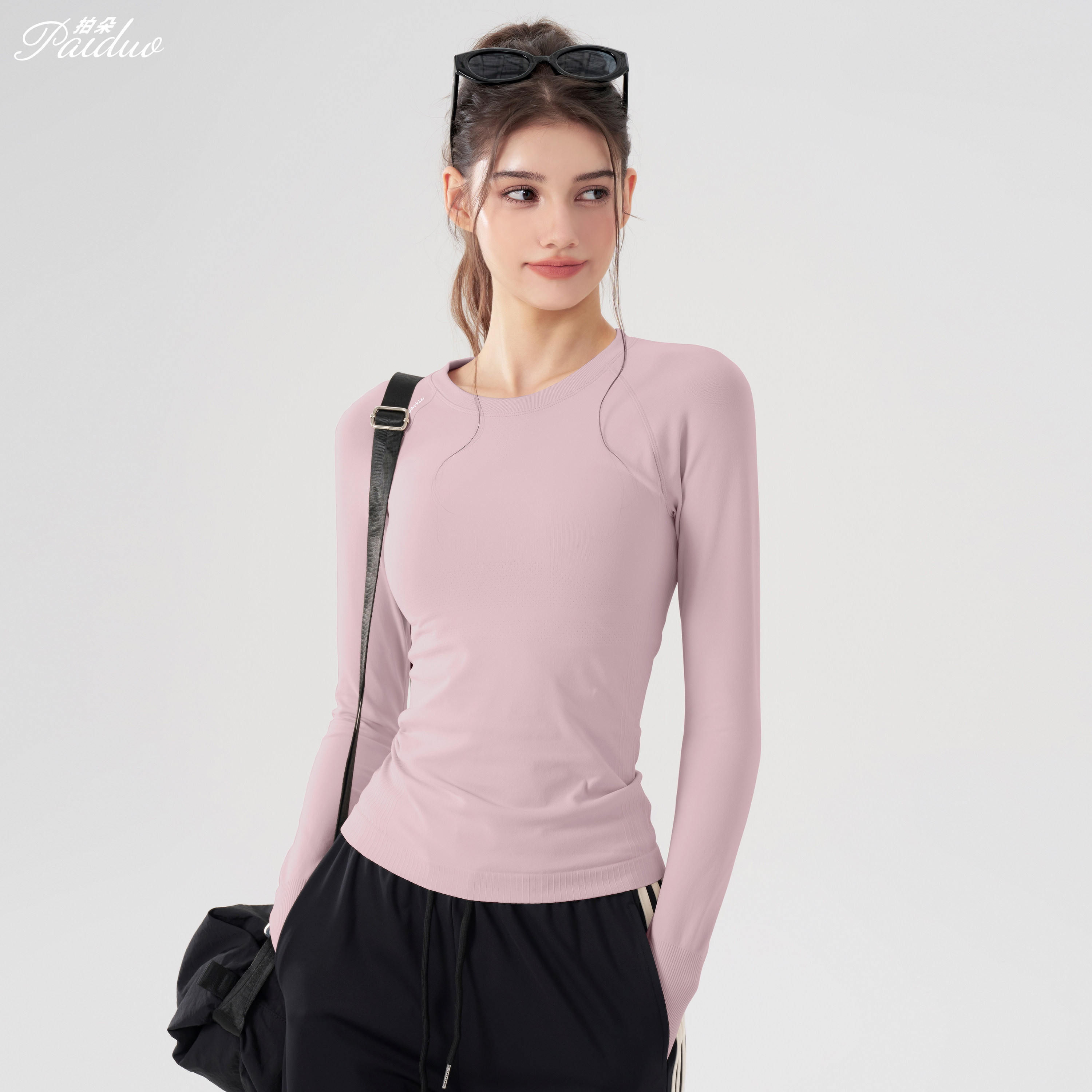拍朵速干运动上衣女修身显瘦健身T恤带胸垫普拉提跑步长袖新内搭,淘宝优惠券,粉丝福利购,淘宝优惠卷