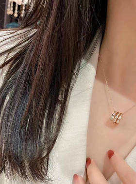 灵蛇蛇形项链女玫瑰金光面三圈蛇头蛇骨锁骨链满钻吊坠头尾钻轻奢