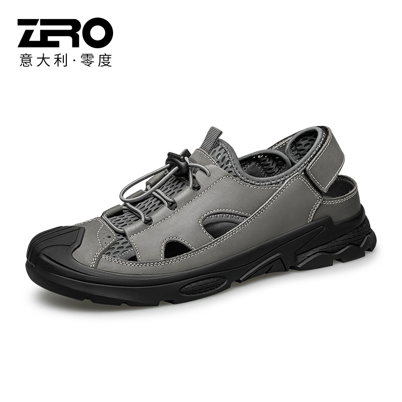 Zero零度男士包头凉鞋24夏季新款外出镂空透气真皮户外防滑沙滩鞋 - 图0