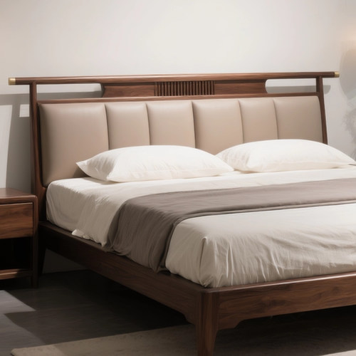 宋代美学北美黑胡桃实木床新中式1.8米双人床别墅主卧样板间家具 - 图2