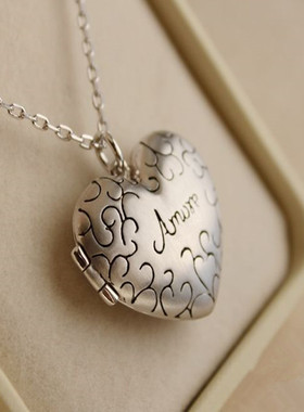 儿童饰品爱心放照片长毛衣项链包