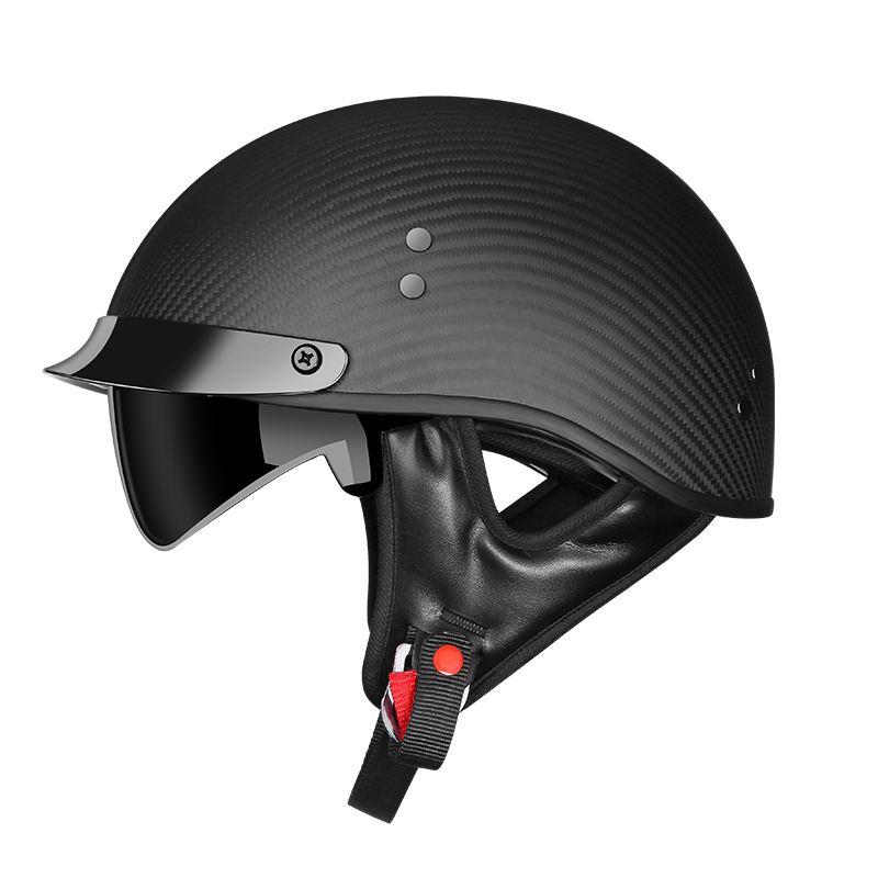 AMZ碳纤维半盔摩托车头盔复古3C认证男夏季瓢盔机车头盔电动车女-图2