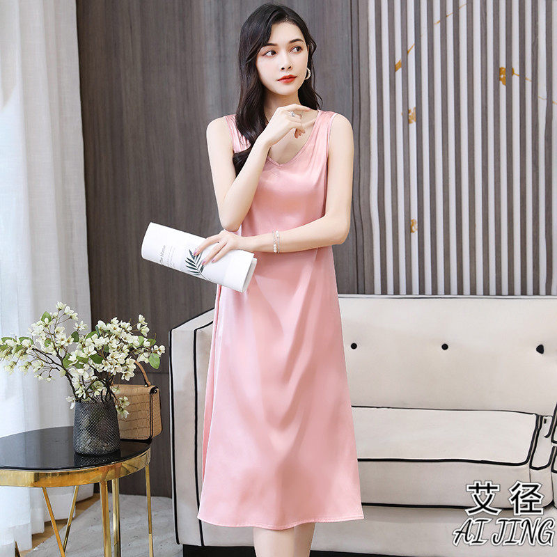 真丝睡裙女可外穿薄款冰丝睡衣 艾径睡裙