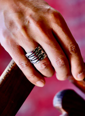 古董叉子手工制铜镀银叉形戒指