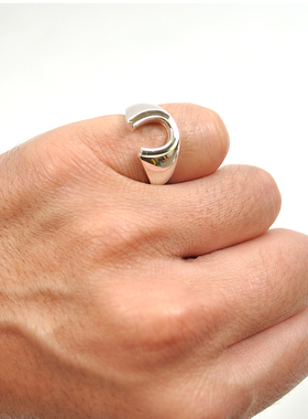 日本系列马蹄形铜面银戒HYJK