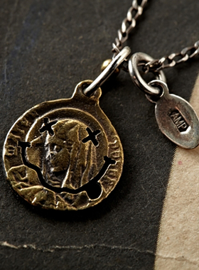 有趣女孩铜牌手工笑脸项链