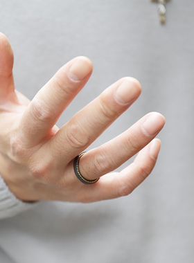 金黄铜线925银黑化精工戒指