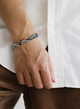 白心玻璃珠印地安彩色手链项链