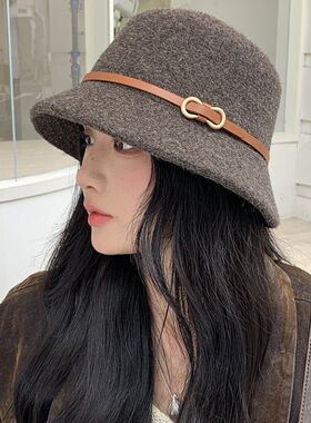 帽子女款2026新款秋冬款高级感羊毛呢赫本风渔夫帽女秋冬季高级感