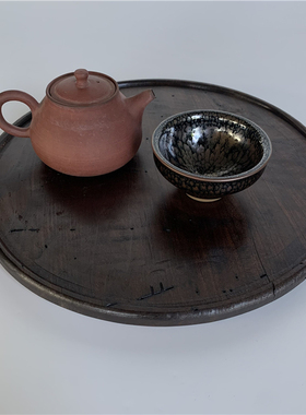 乌木侘寂风圆形干泡壶承茶道托盘