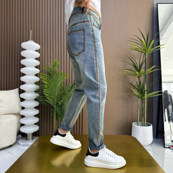 Summer New European Jeans Men's Casual Straight Pants Elastic Slim Fit Small Leg Pants Versatile Internet Celebrity Pants