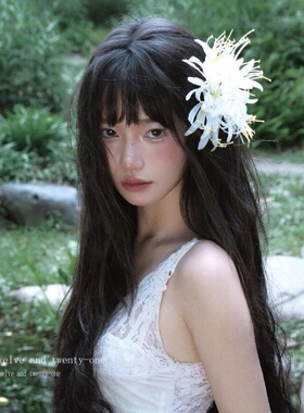 森系新中式白色彼岸花朵发夹