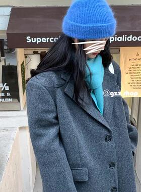韩版ins蓝色仿兔毛针织毛线帽女
