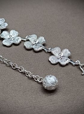 贵州手工银饰纯银手链999足银花丝四叶草手链民族风国风情人礼物