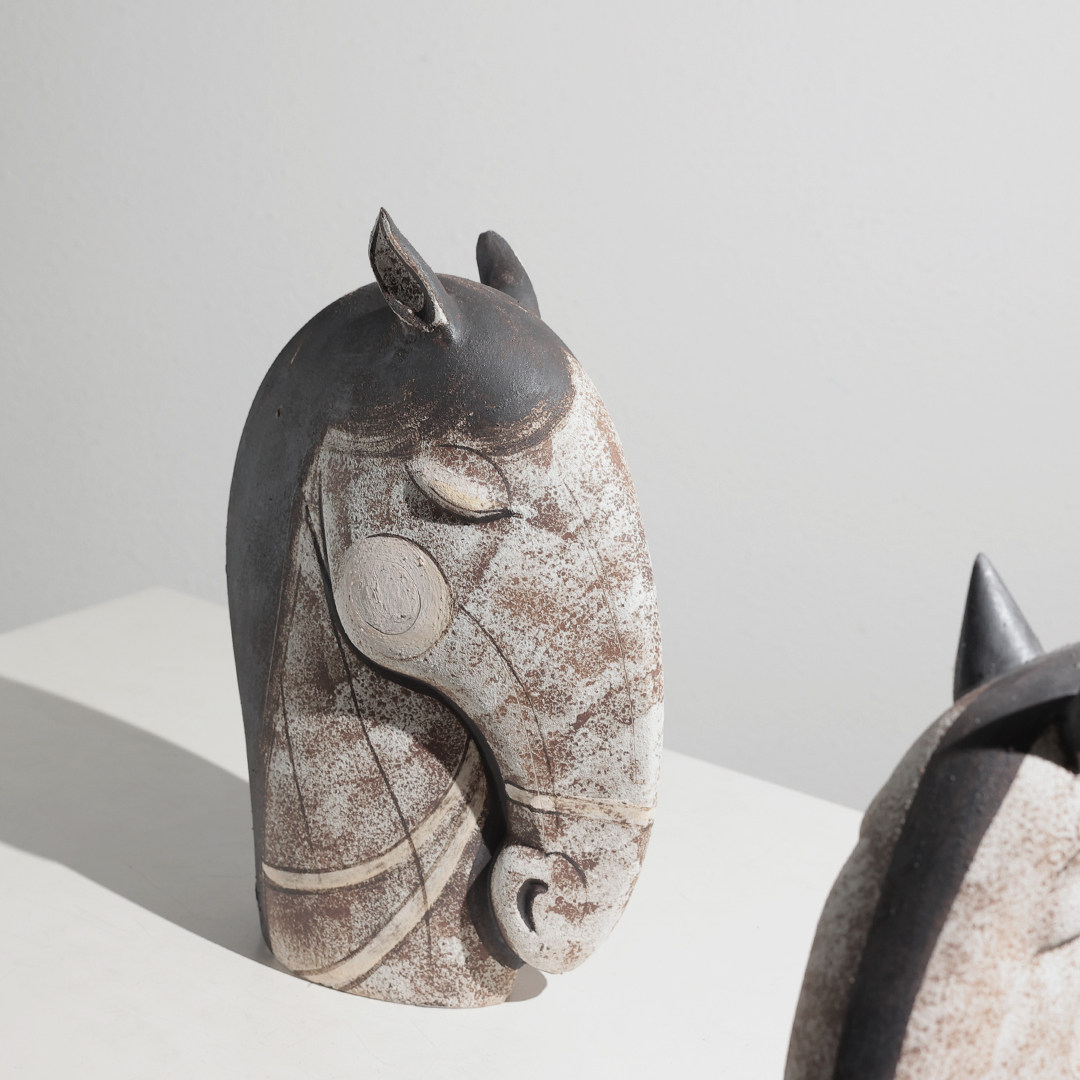 侘寂风玄关电视柜陶瓷雕塑手绘马头摆件家居软装饰品动物工艺品,淘宝优惠券,粉丝福利购,淘宝优惠卷