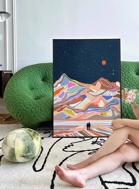 彩色小众艺术抽象手绘油画卡通装饰画客厅多巴胺玄关过道肌理挂画