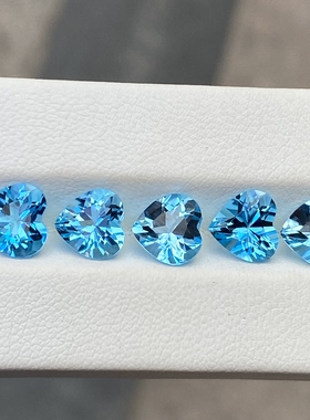 心形天然瑞士蓝 托帕石  7.5x7.6mm 一粒大约1.8ct 全净体抛光好
