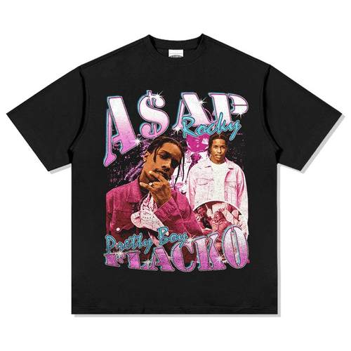 ASAP A$AP ROCKY高街嘻哈说唱T恤男重磅宽松小领口短袖数码直喷 - 图2