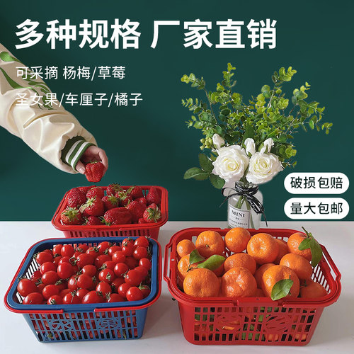 厂家直销1-12斤杨梅方形篮草莓樱桃手提塑料篮葡萄桑葚水果采摘筐 - 图1