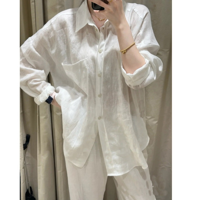 Old Money Style 100 Linen Suit ຂອງແມ່ຍິງເສື້ອສີຂາວແລະກາງເກງ