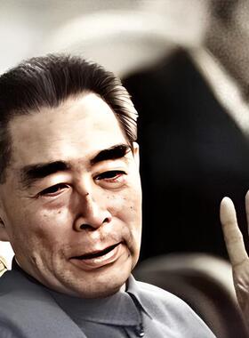 伟人画像周总理v手势有框画