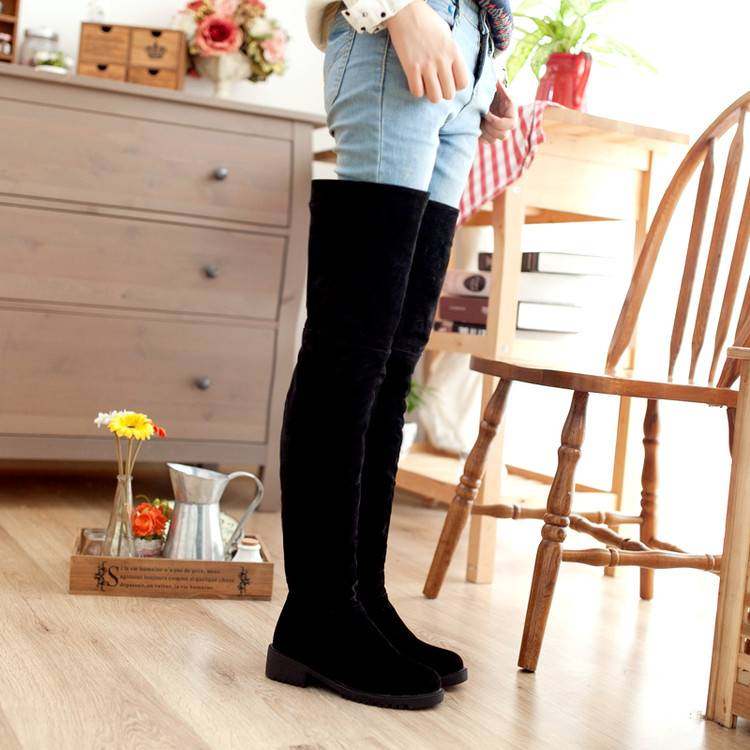 绿色过膝长筒马丁靴磨砂低跟套筒机车靴性感时装秋冬季女靴单靴,淘宝优惠券,粉丝福利购,淘宝优惠卷