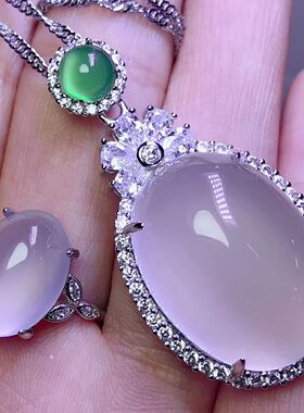 白色玉髓925银玛瑙开口戒指吊坠