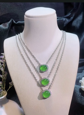 巴西绿色玉髓一体锁骨链时尚轻奢气质项链帝王绿玛瑙吊坠简约镶嵌