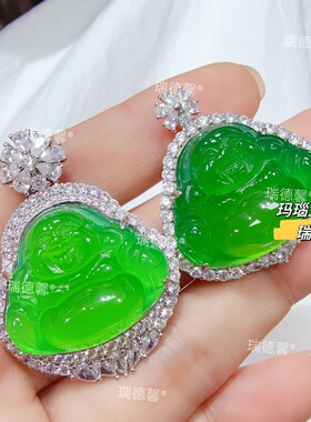 绿玉髓佛公吊坠女帝王绿翡翠色