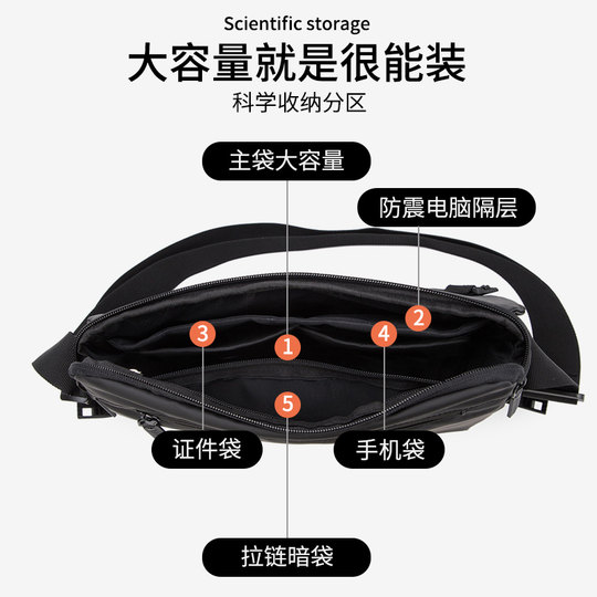 斜挎包男多功能潮胸包邮差通勤包磁吸扣背包男士运动单肩骑行跨包