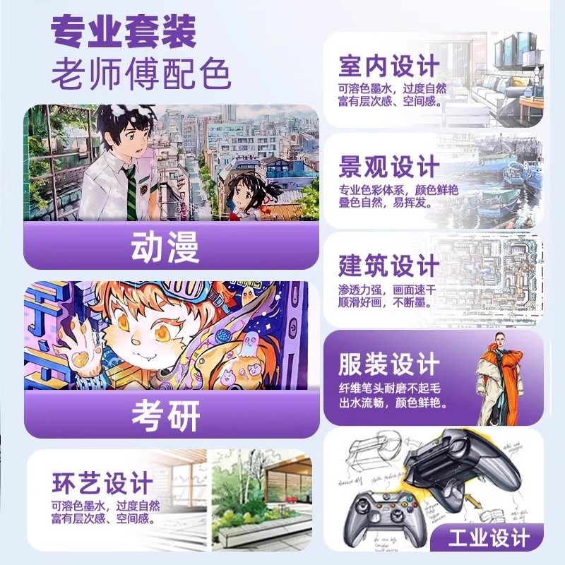 法卡勒马克笔二代旗舰店专业美术专用一代三代动漫双头油性学生120彩色笔无毒finecolour法克勒官方软头考研