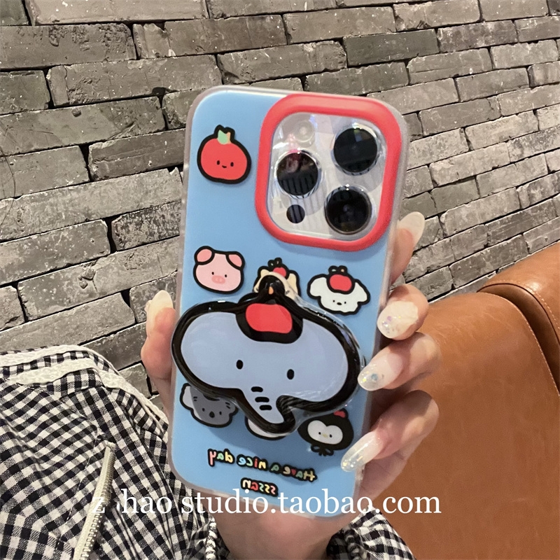 红蓝大象支架适用vivo y200i/X90/S12/X70/x80/X100手机壳X30/S17t带链条y77/S18e/V30可爱Y36i/S19PRO软y53S - 图0