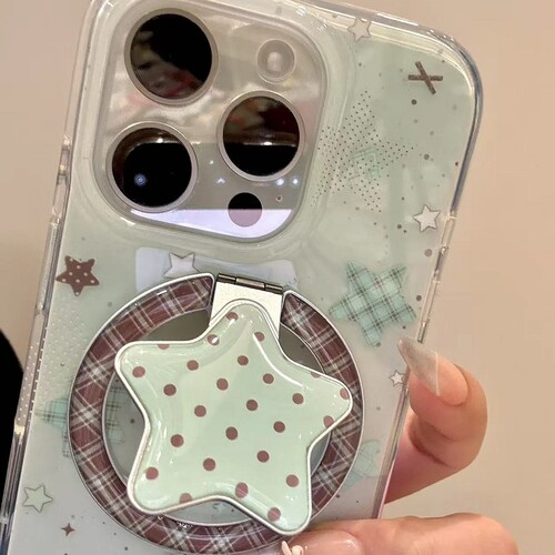 薄荷绿星星折叠磁吸支架适用vivo iQOO z9turbo/Z10x手机壳neo10pro/6SE/9/iqoo13小众15/11S/U1X/Z6/U5e/Z8x - 图1