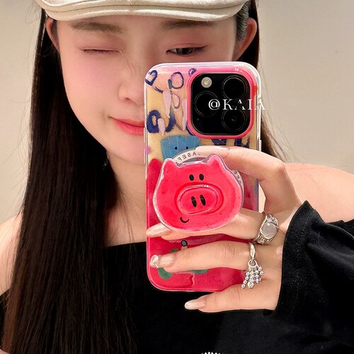 玫红小猪鼻子旋转磁吸支架适用X9C荣耀GT/300/magic8/80/90/X60PRO手机壳X50趣味400/200 lite畅玩60plus/x30 - 图1