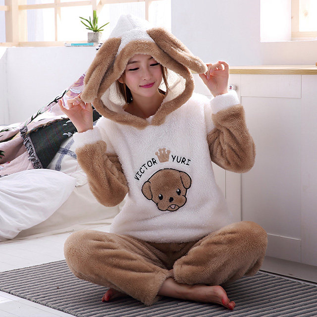 情侣冬季珊瑚绒可爱保暖套装男睡衣 花瑞朵睡衣/家居服套装