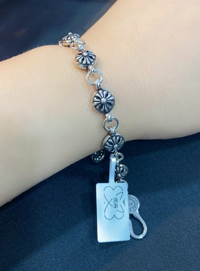 向卉意大利中古欧银925 克罗伈宝剑船锚十字花复古情侣粗手链