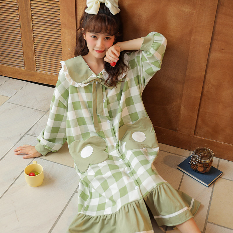 睡裙秋冬长款长袖纯棉日系可爱长裙 岱乐柔睡裙