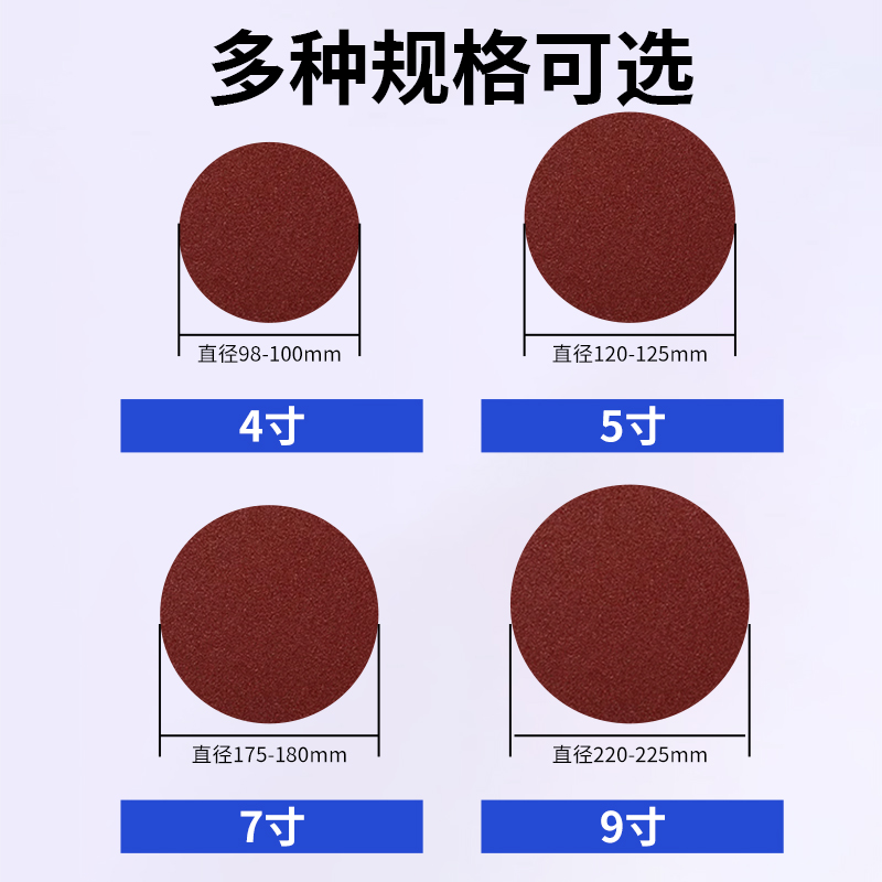 4寸圆形砂纸片5寸圆盘植绒自粘式砂纸角磨机抛光沙皮纸木工打磨片