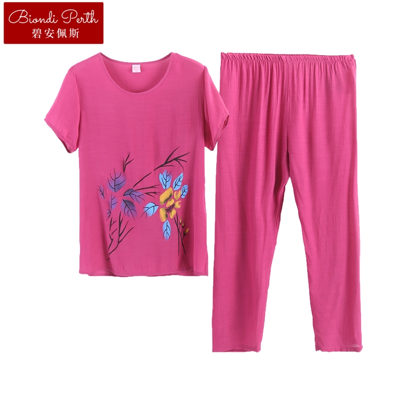 碧安佩斯夏季短袖印花棉绸加大 碧安佩斯睡衣/家居服套装