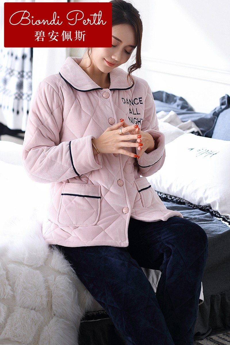 碧安佩斯秋冬季珊瑚绒歌瑞尔夹睡衣 碧安佩斯睡衣/家居服套装