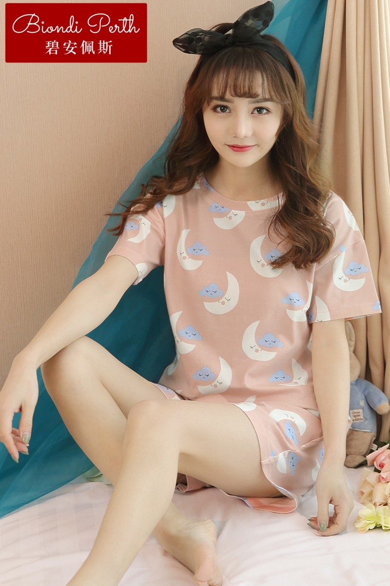 碧安佩斯女夏短袖晚安月亮棉睡衣 碧安佩斯睡衣/家居服套装