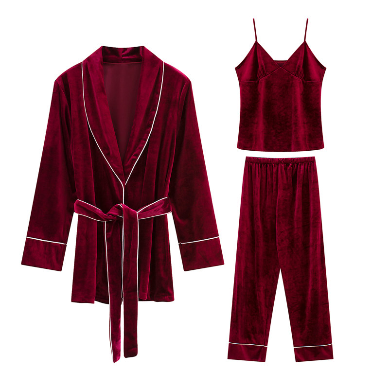 秋冬季长袖女带胸垫性感金丝绒睡衣 梦蔓朵睡衣/家居服套装