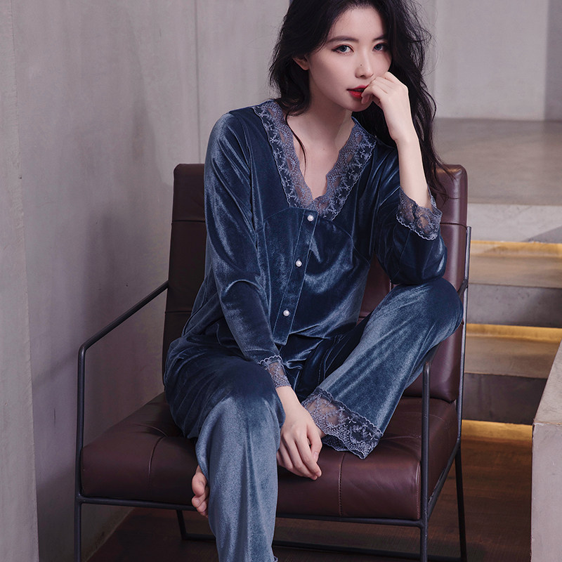 长袖春秋金丝绒两件套装性感睡衣 梦蔓朵睡衣/家居服套装