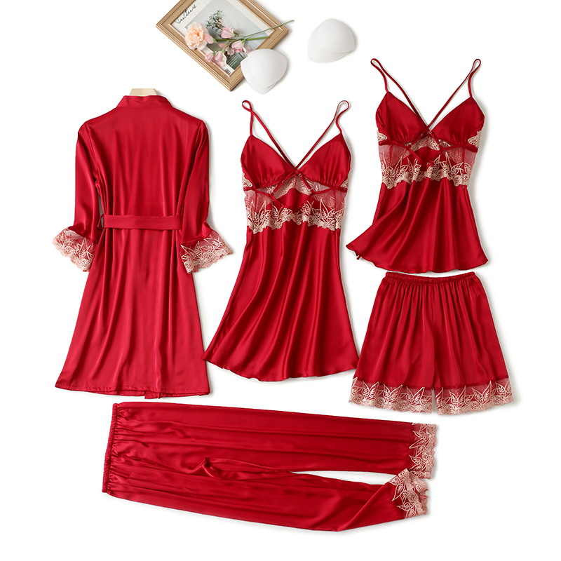 春秋性感五件夏冰丝带胸垫外穿睡裙 梦蔓朵睡衣/家居服套装