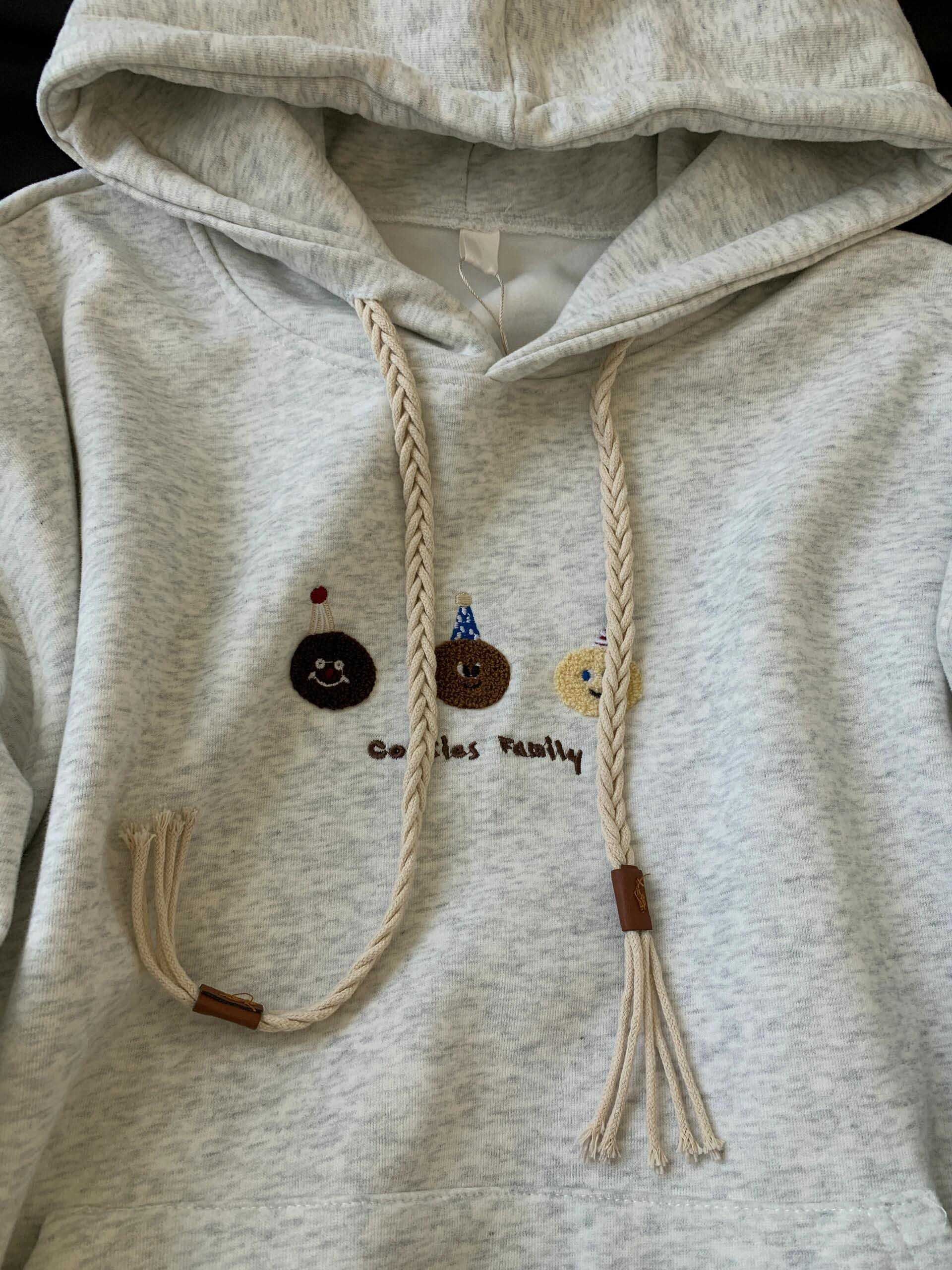 日系复古卡通植绒灰色连帽卫衣女薄款秋季设计感抽绳宽松外套上衣,淘宝优惠券,粉丝福利购,淘宝优惠卷