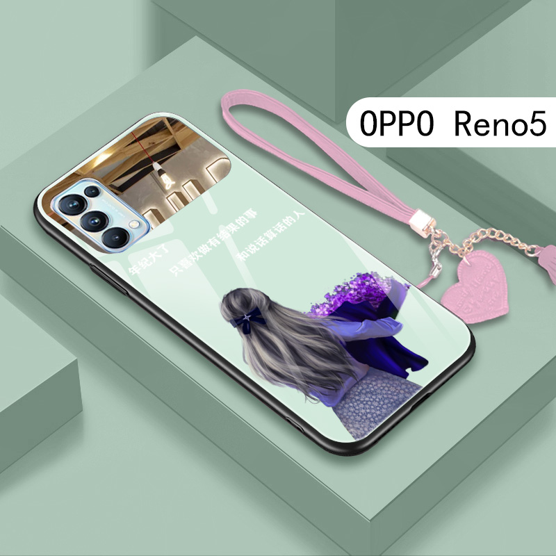 OPPOReno5手机壳新款只想被宠钢化玻璃5k防摔保护套reno5pro潮女款个性高档网红带镜子创意爱心手绳OPPO外壳 - 图2