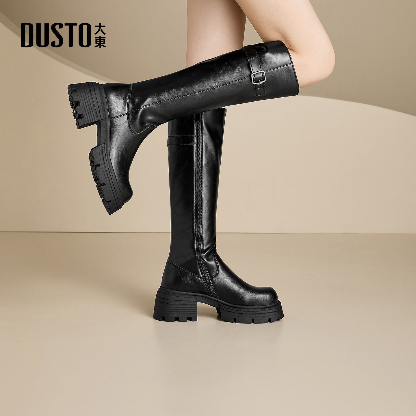 大东骑士靴女鞋2025年冬新款粗跟高跟圆头厚底加绒长筒靴002296E,淘宝优惠券,粉丝福利购,淘宝优惠卷