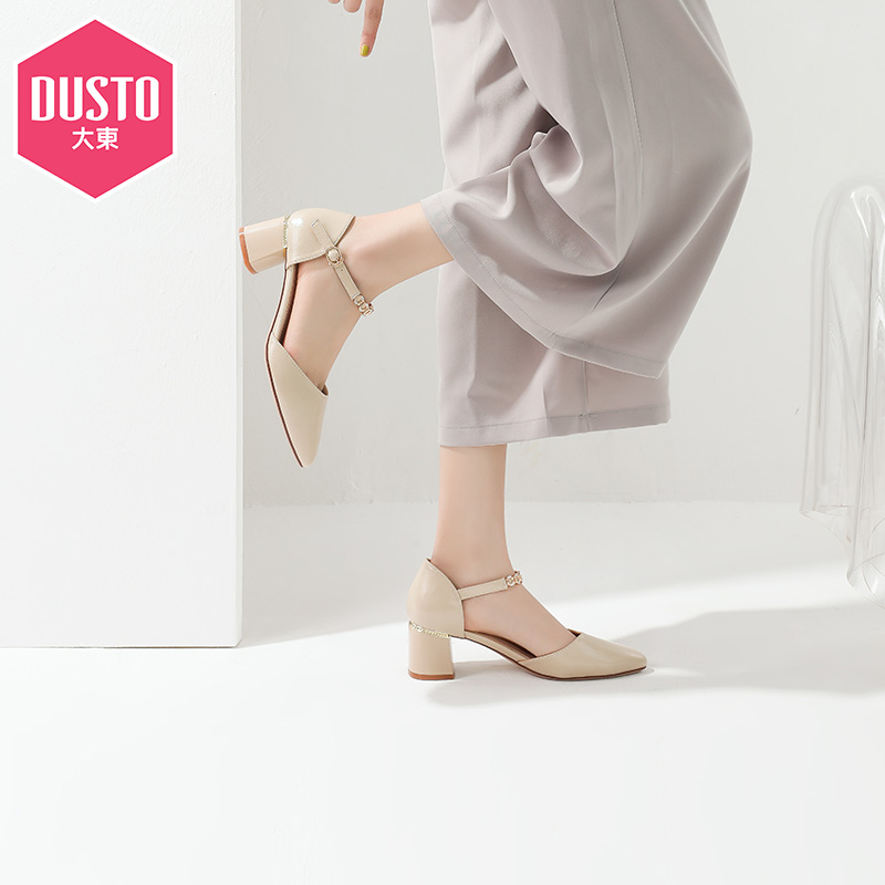 dusto旗舰店大东新款夏季韩版高跟粗跟圆环水钻包跟包头凉鞋女仙女风单鞋1