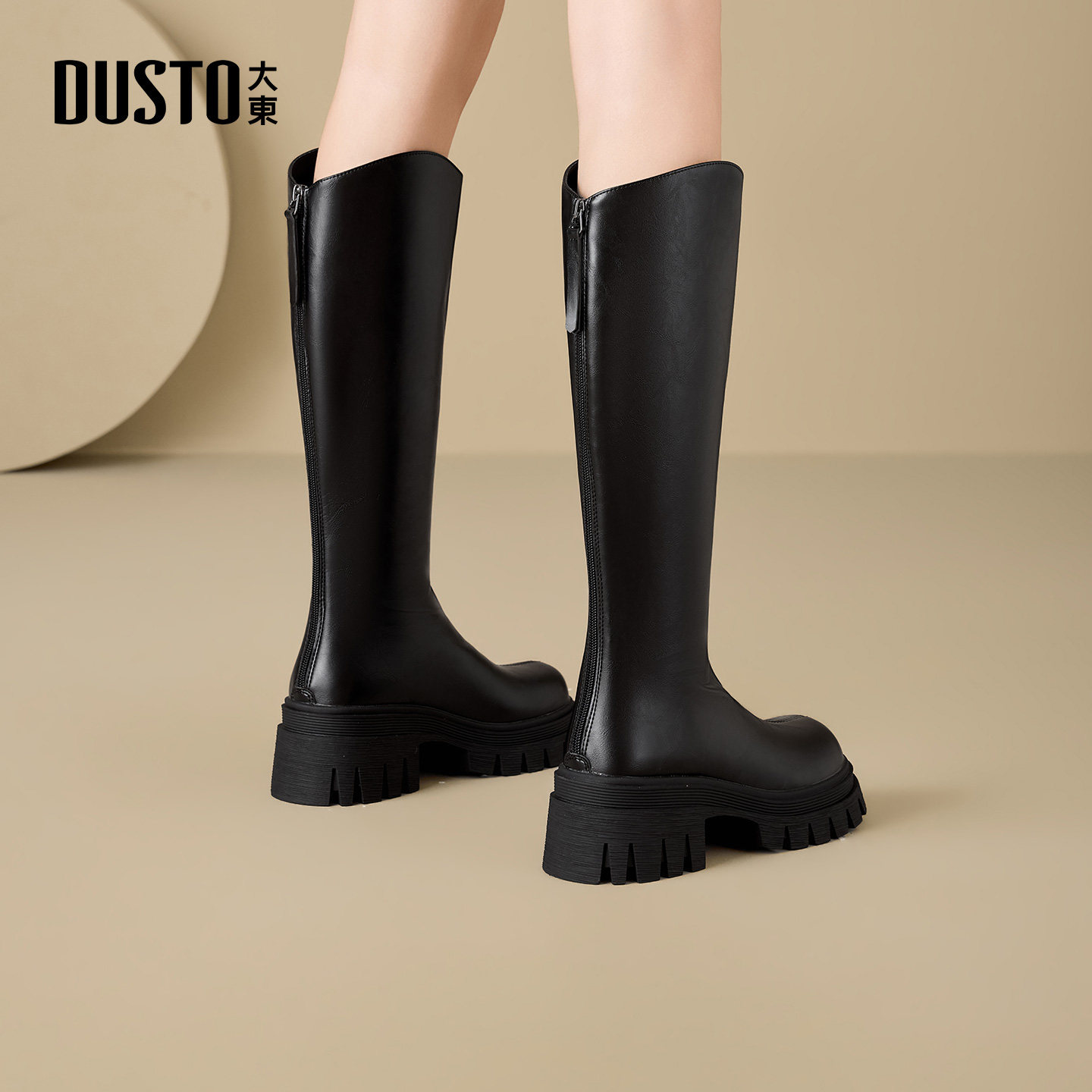 大东骑士靴女鞋2025年冬季新款粗跟高跟后拉链加绒长筒靴002294E,淘宝优惠券,粉丝福利购,淘宝优惠卷